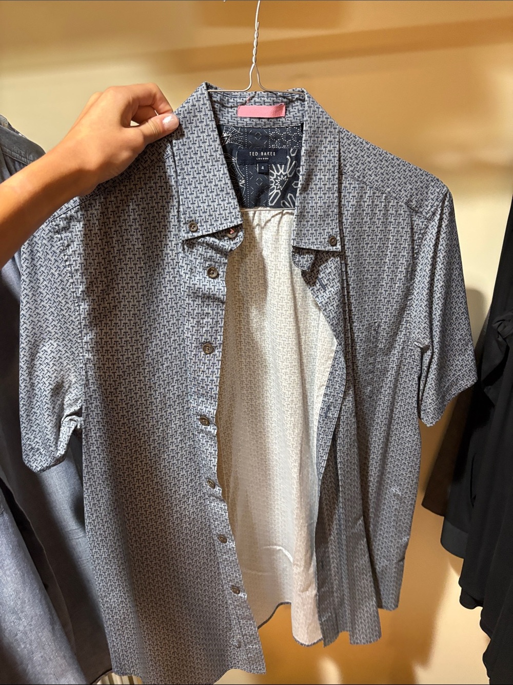 Ted Baker London Short-Sleeve Geometric Button-Down Shirt in Gray